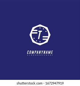 simple modern badge T logo letter in blue background creative design concept.