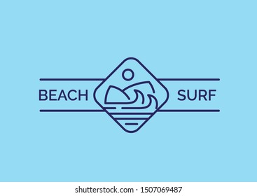 Simple modern beach line art illustration logo design. Ocean and wave vector graphics