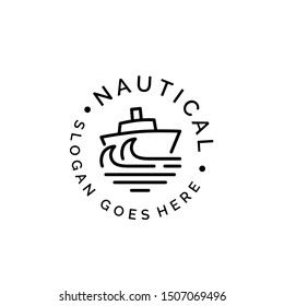 Simple modern beach line art illustration logo design. Ocean and wave vector graphics