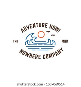Simple modern beach line art illustration logo design. Ocean and wave vector graphics