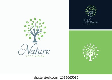 Simple Modern Beauty full leaves Tree for Nature Landscape Season Logo Design