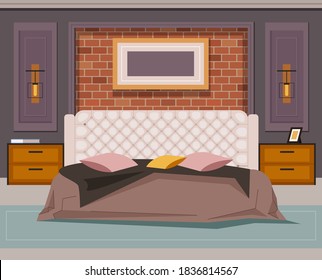 Simple modern bedroom interior concept. Vector flat graphic design illustration