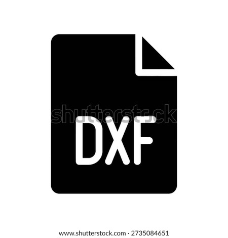 A simple, modern black document icon with 'DXF' text and a folded corner, representing a DXF file format on a clean white background.
