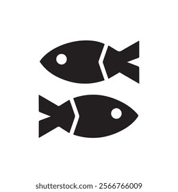 Simple and modern black fish icon vector on a white background, perfect for aquatic, marine, seafood, or environmental design projects.