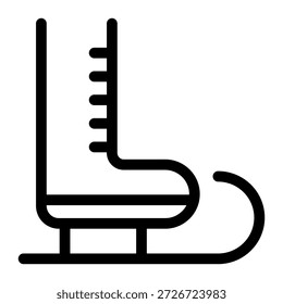 Icono de Vector de línea negra simple y moderno que ilustra un patín de hielo o una zapatilla de patinaje artístico, comúnmente utilizado para aplicaciones de deportes de invierno, diseño de App móviles y menús de actividades recreativas de Clima frío.