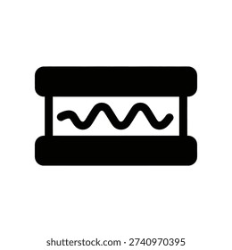 A simple, modern black oscilloscope icon on a clean white background, representing electronic signal processing and technology.