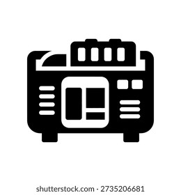 A simple, modern black printer icon with a paper tray and control panel, suitable for business and technology themes.