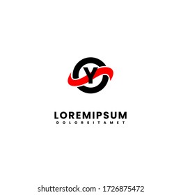 diseño creativo del logotipo Y de círculo simple moderno negro y rojo