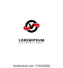 simple modern black and red circle V logotype creative design concept