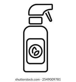 Simples e moderno preto e branco desenho de uma garrafa de spray de limpeza com um símbolo de folha, sugerindo ingredientes naturais