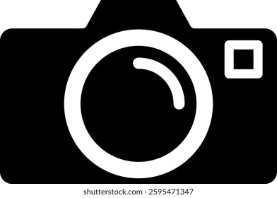 A simple and modern black and white representation of a camera with a minimalist design for digital or print use.