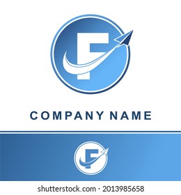 Simple Modern Blue Initial F Letter With Paper Plane Fly for Technology Communication Information Business Delivery Logo Idea Concept