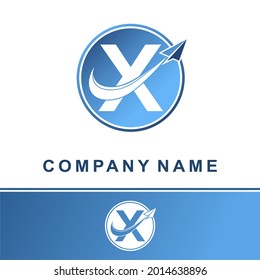 Simple Modern Blue Initial X Letter With Paper Plane Fly for Technology Communication Information Business Delivery Logo Idea Concept