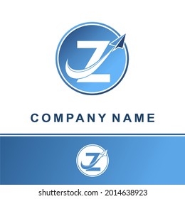 Simple Modern Blue Initial Z Letter With Paper Plane Fly for Technology Communication Information Business Delivery Logo Idea Concept