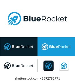 Simple Modern Blue Rocket Launch Logo Icon Branding Template Editable Vector For Companies Engaged Finance, Start up, And Media Company etc.