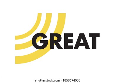 Simple, modern, bold, vibrant graphic design of a word "Great" with circular geometric shapes in yellow and black colors. Urban typography.