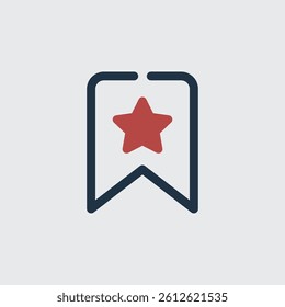 A simple and modern bookmark icon featuring a red star in the middle, representing favorites, saved content, or important items. Useful for user interfaces, apps, and web design visuals.