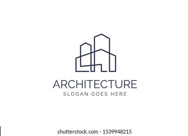 Simple Modern Building Architecture Logo Design With Line Art Skyscraper Graphic