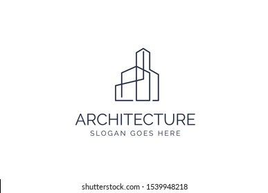 Simple Modern Building Architecture Logo Design With Line Art Skyscraper Graphic