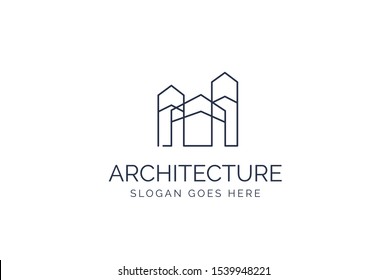 Simple modern building architecture logo design with line art skyscraper graphic