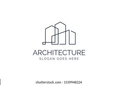 Simple modern building architecture logo design with line art skyscraper graphic