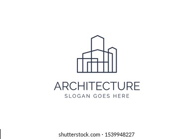 Simple modern building architecture logo design with line art skyscraper graphic