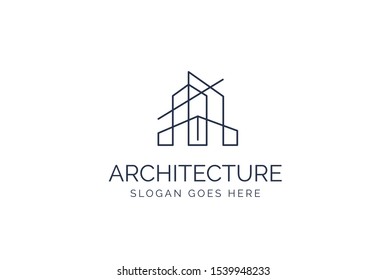 Simple Modern Building Architecture Logo Design With Line Art Skyscraper Graphic