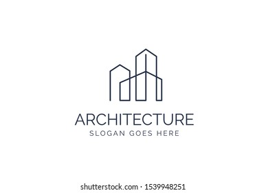 Simple modern building architecture logo design with line art skyscraper graphic