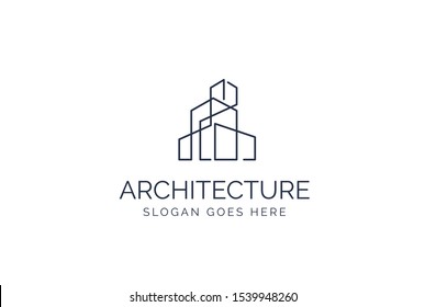 Simple Modern Building Architecture Logo Design With Line Art Skyscraper Graphic