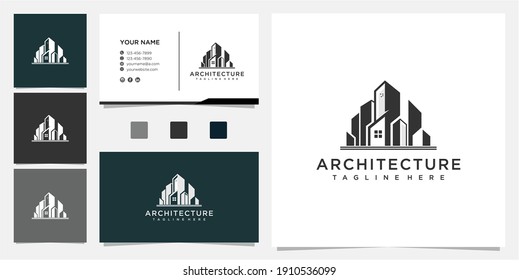 Simple modern building architecture logo design with line art skyscraper graphic