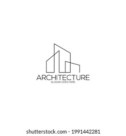 Simple modern building architecture logo design with line art skyscraper graphic