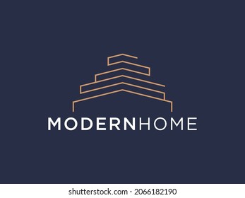 Simple modern building architecture logo design with line art skyscraper graphic