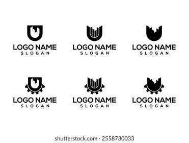 simple modern building logo design vector with letter U shape