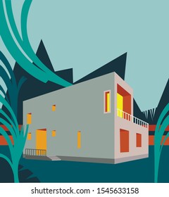 simple modern building at night