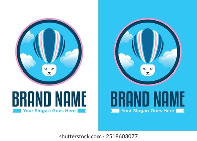 simple modern bunny Hot air balloon illustration vector logo design