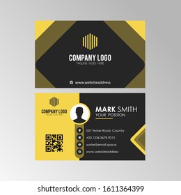 Simple Modern Business Card Template Design With Yellow and Black Color, Professional Business Card Vector Editable