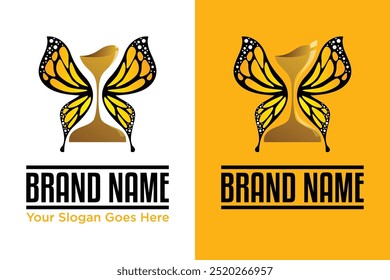 simple modern butterfly sand clock illustration vector logo design