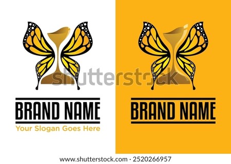 simple modern butterfly sand clock illustration vector logo design