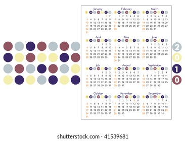 simple modern calendar for 2010 - starts Sunday