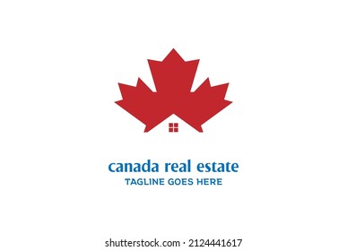 Simple Modern Canada Maple Leaf with House for City Real Estate Property Logo Design Vector