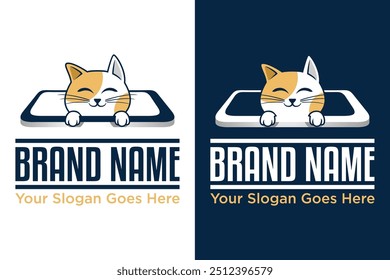 simple modern cat vet pet mobile care vector illustration logo design
