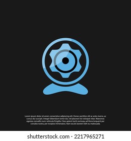 simple and modern cctv or ipcam with gear icon in lenses for ipcam or cctv logo apps or ip cam controller app, logo design vector