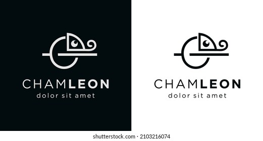 Simple modern Chameleon logo Line Art Style design Vector Graphic Stock Illustration of camouflage animal reptile