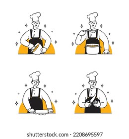 simple modern chef cooking illustration design set