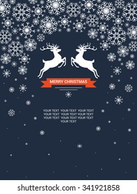 Simple, modern christmas card with two deers and deep blue background with place for yours text.