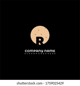 simple modern circle with stars sketch R logotype design concept isolated with black background