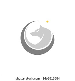 simple modern circle wolf head and crescent moon vector for logo design or print art template