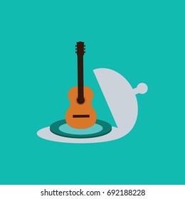 simple modern clean classical guitar vector. flat design classic music cartoon. concept musical isolated icon or symbol. acoustic wooden guitar dessert. beautiful melody for concert & food in a cloche