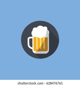 simple modern clean icon Beer mug or beer glass with full foam symbol in a cool rounded circle. button sign for web. alcohol drink with shadow celebration