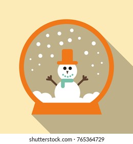 simple modern clean melted or melting snowman cartoon in a glass ball crystal or globe vector flat design isolated game. Gift in a rounded circle button for web and postcard